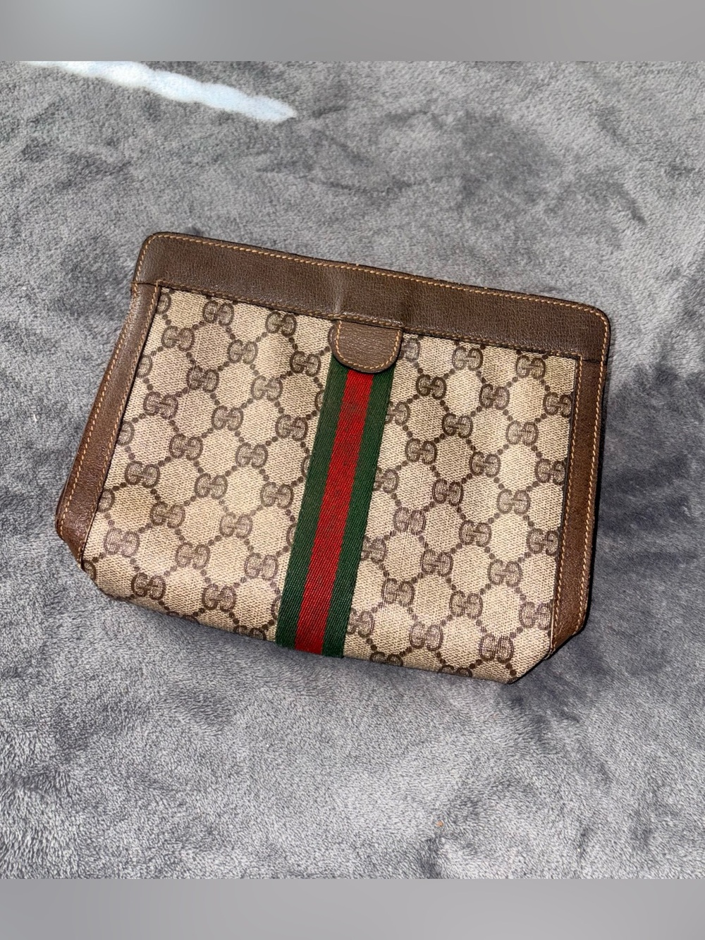 Gucci Brown GG Supreme Canvas Travel Pouch with Web Stripe